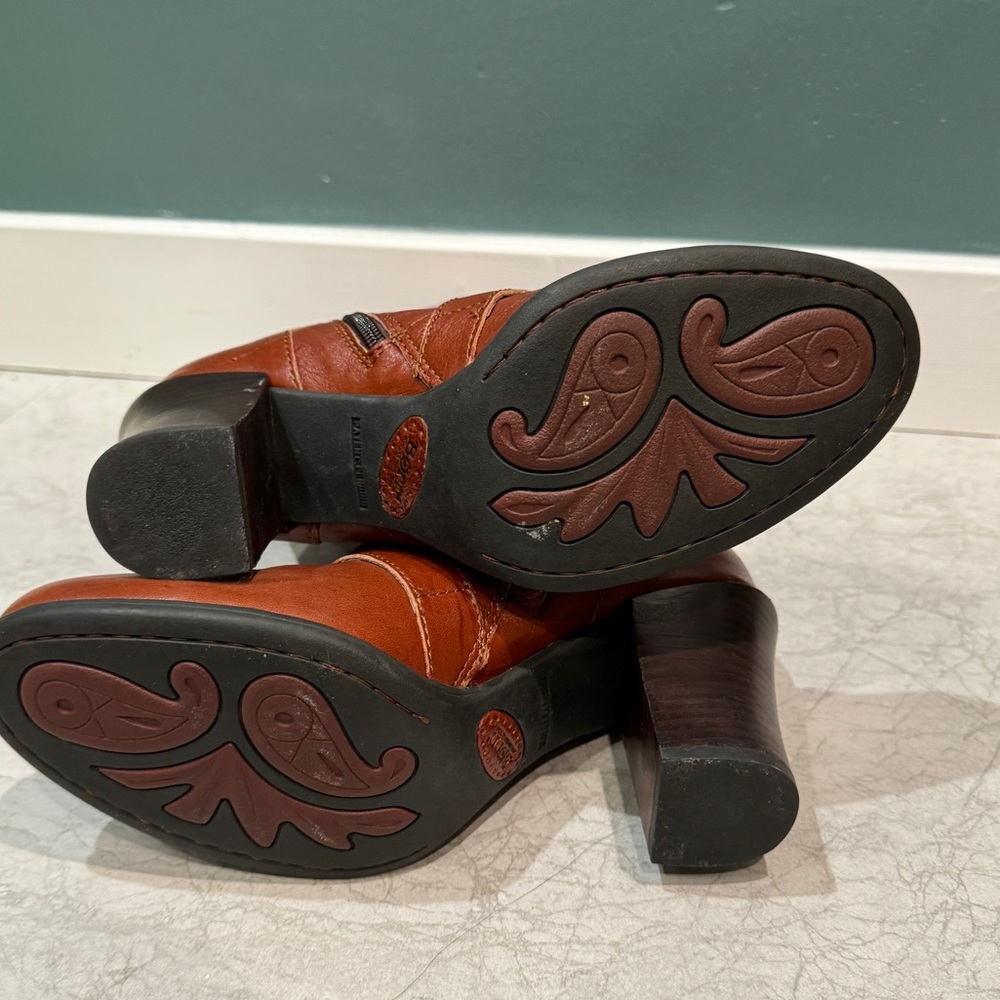 BORN NURI boots harness booties vintage rust leather heeled brown women’s 8.5 - Picture 8 of 12